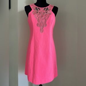 Lilly Pulitzer LARGO CUT SHIFT DRESS Pink Sun Ray Coral Gold Cording